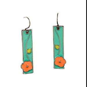 Boho Enamel Flower Bar Earring Dangle NWOT